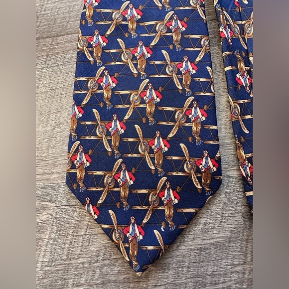 Vintage Salvatore Ferragamo Navy Blue Airplane Pilot
Aviator Silk Tie - Picture 9 of 11